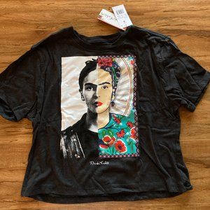 Frida Kahlo Cropped Black Graphic T-Shirt